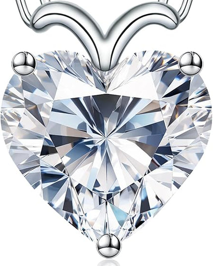 ForeverLove Heart Necklaces for Women, 4-2 Carats Heartshap Moissanite, Silver Pendant Jewelry, Anniversary Birthday Gifts for Wife, Girlfriend, Daughter, Mom