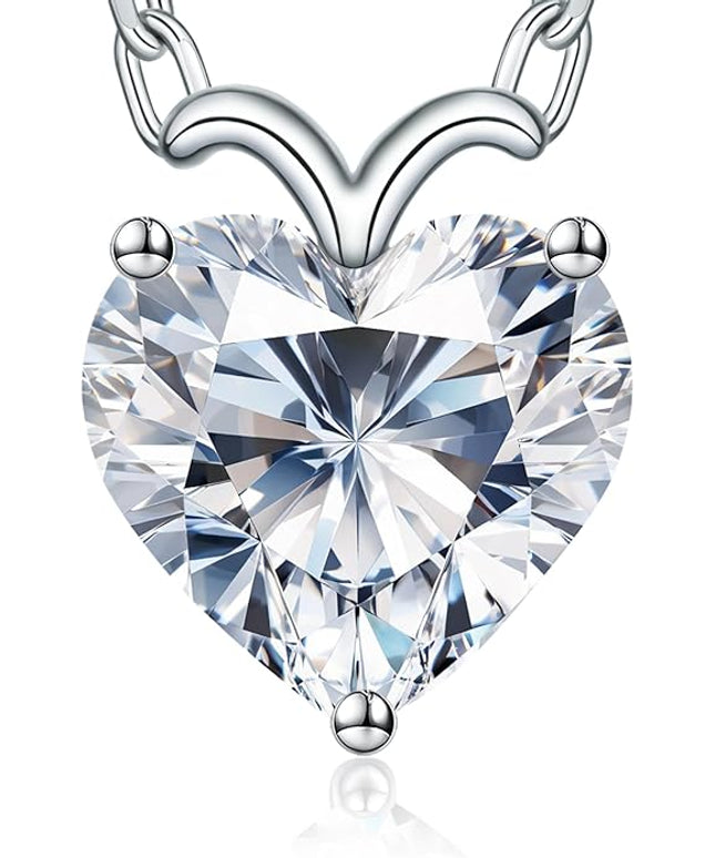 ForeverLove Heart Necklaces for Women, 4-2 Carats Heartshap Moissanite, Silver Pendant Jewelry, Anniversary Birthday Gifts for Wife, Girlfriend, Daughter, Mom