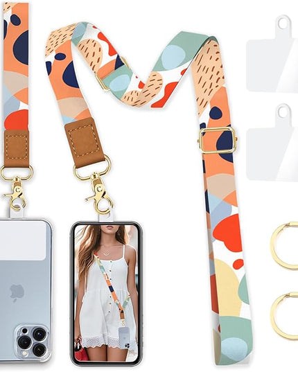 Phone Lanyard Crossbody Wrist Strap, Abstract Art Boho Adjustable Cell Phone Lanyard Wristlet Strap with 2 Tether Tabs for Women Case ID Badges Accessories