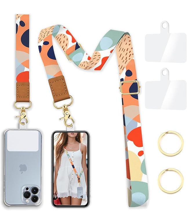 Phone Lanyard Crossbody Wrist Strap, Abstract Art Boho Adjustable Cell Phone Lanyard Wristlet Strap with 2 Tether Tabs for Women Case ID Badges Accessories
