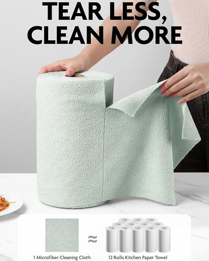 Fantasticlean Microfiber Cleaning Cloth Roll -75 pack, Tear Away Microfiber Towels, 12" x 12", Reusable, Washable, Scratch Free, Ultra Absorbent Dishcloth for All-around Cleaning Supplies (Moss Green)