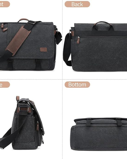 Nerlion Messenger Bag for Men 17-17.3 Inch Laptop Bag Canvas Water-resistant Computer Bag Shoulder Bag Work Briefcase Bookbag for College (Dark Gray)