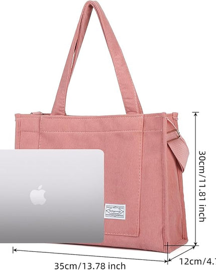 Valleycomfy Corduroy Tote Bag for Women Travel Crossbody Bag Purse Women Shoulder Bags Work Handbags Everyday Hobo Bag
