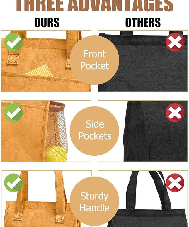 Fmeida Insulated Lunch Bag Women Men, 6.75L Small Lunch Bags with Multiple Pockets, Reusable Thermal Cooler Tote for Work, Office, Picnic, Travel | Hook and Loop Closure, Paper