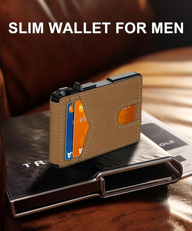 ZALVEX Wallet for Men, Mens Minimalist Wallet 9-13 Cards, Slim Compact Wallet with Money Clip & ID Window, RFID Blocking Smart Pop Up Card Wallet, Metal Aluminum Credit Card Holder Bifold Wallet