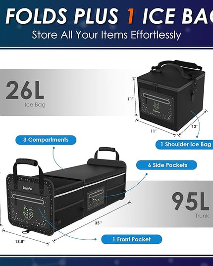 95L Large-Capacity Car Trunk Organizer Includes 26L Ice Pack, Fluorescent Constellation Design, Waterproof & Foldable with Adjustable Straps | For SUVs & Cars (Black-M004)