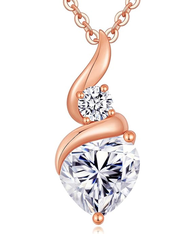 ANDSO Moissanite Heart Pendant Necklaces for Women, 925 Sterling Silver Necklace with Birthstone, Ideal Anniversary Present or Birthday Christmas Valentine Jewelry Gifts for Mom Wife Her Girlfriend