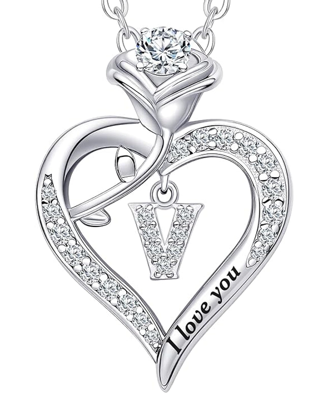 Rose Heart Pendant Necklace Gifts for Wife, Engraved 'I love you' Gift for Wife Girlfriend, Anniversary Birthday Eternity Jewelry Present for Women, Moissanite Necklace Gift for Her