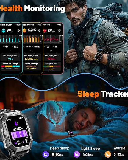 LIGE Military Smart Watches for Men(Answer/Make Calls),100-Day Battery Life,2.13" AMOLED Outdoor Sports Smartwatch with Compass,Fitness Tracker for Android iOS,AI Voice,Silicon