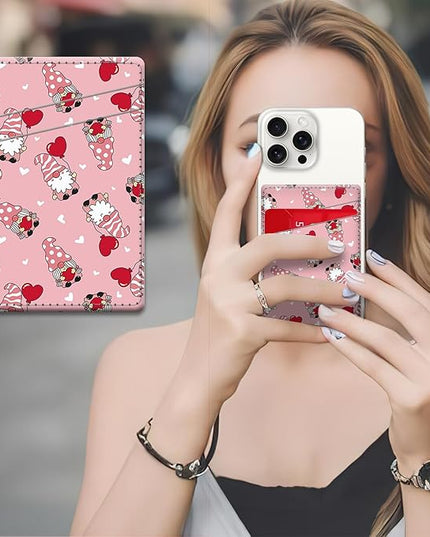 Phone Card Holder, Dual Pocket Leather Wallet Adhesive Stick On, Cute Credit Card Holder for Smartphones Case Compatible with Most Phone（Lovely old man）