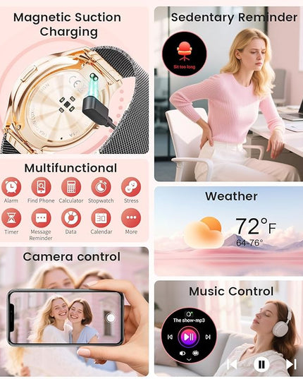 LIGE Smart Watch for Women, 1.43" AMOLED Screen Smartwatch with Answer/Make Call for iPhone/Android/Samsung,Fitness Tracker with 120+ Sport Modes,Health Monitor, IP68 Waterproof,2 Bands,Black Gold