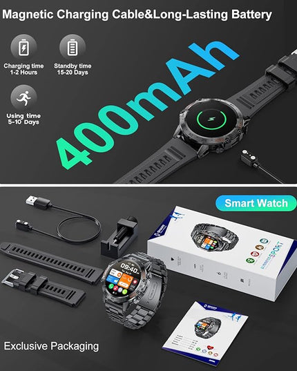 SUNKTA Smart Watch for Men(Answer/Dial Calls),100 Sports Modes, 5ATM Waterproof Fitness Watch with Blood Pressure/Heart Rate/SpO2,1.39''HD Touchscreen for Android/iOS Military Smart Watch Black
