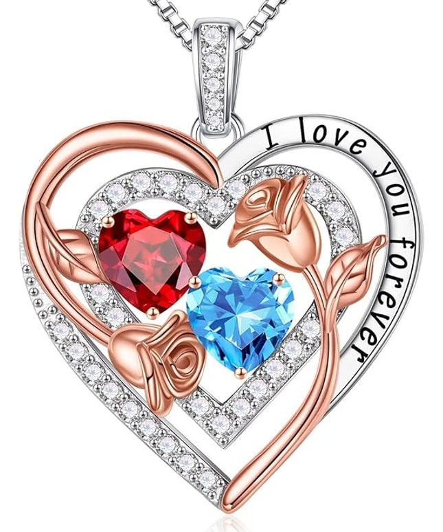 Iefil Christmas Gifts for Women - Sterling Silver Birthstone Necklace Anniversary Birthday Gifts for Her Wife Mom Daughter