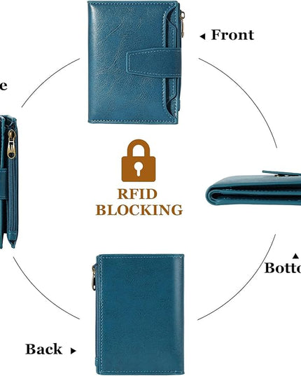 Airkit Small Wallet Women RFID Blocking Soft Leather Bifold Compact Card Holder Wallet for Women with Zipper Coin Pocket 4 ID Window