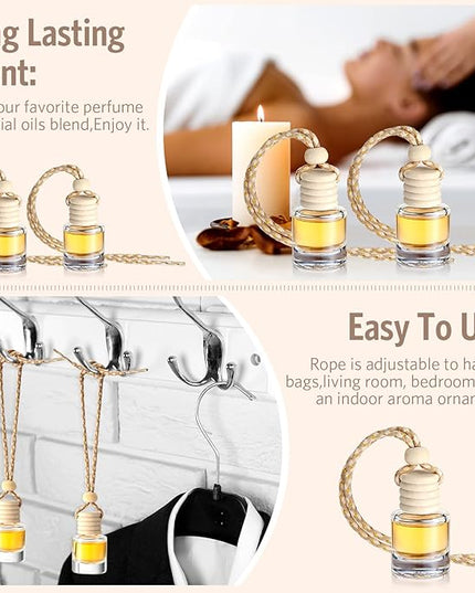 BBTO 100 Pcs Car Air Fresheners Diffuser with Wooden Empty Aromatherapy Diffuser Clear Fragrance Holder Pendant Hanging Perfume Fresheners Bottles for Car Decor(Clear Classic)