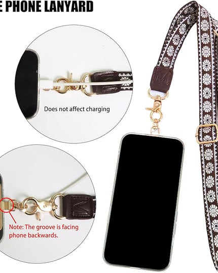 LEMEDE Phone Charm Lanyard, Gold Buckle Adjustable Crossbody and Wrist Strap with 2pcs 360-Degree Rotatable Phone Pad