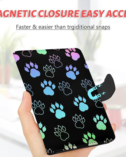 Passport Holder, Travel Wallet Cover with Pen Loop | Cute RFID Blocking Leather Case with Magnetic Closure for Travel Essentials-Pawprint