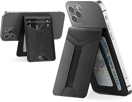 Padike for Magsafe Wallet, Magnetic Phone Wallet with Elastic Band for Extra Card Storage, Magnetic Card Holder with Adjustable Kickstand (Black)