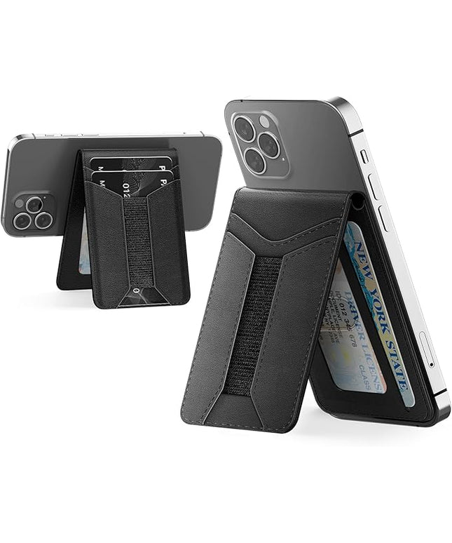 Padike for Magsafe Wallet, Magnetic Phone Wallet with Elastic Band for Extra Card Storage, Magnetic Card Holder with Adjustable Kickstand (Black)