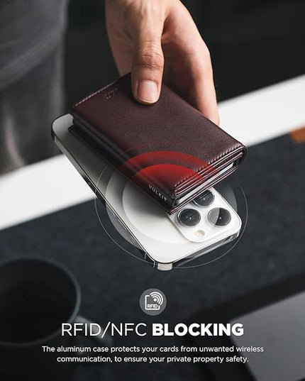 VULKIT Pop up Card Wallet Minimalist Cash Wallets RFID Blocking Leather Smart Credit Card Holder with ID window for Men