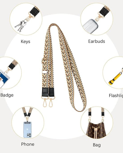 MoKo Universal Phone Lanyard, Braided Adjustable Cell Phone Crossbody Strap Detachable Women & Men Cellphone Lanyards Around The Neck with Patches for iPhone, Most Smartphones, Khaki