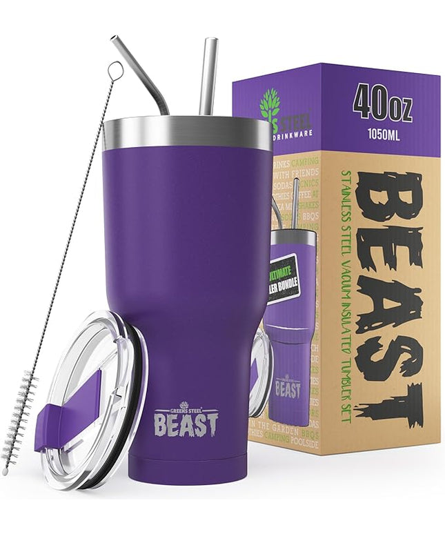 Beast 40 oz Tumbler Stainless Steel Vacuum Insulated Coffee Ice Cup Double Wall Travel Flask (Purple)
