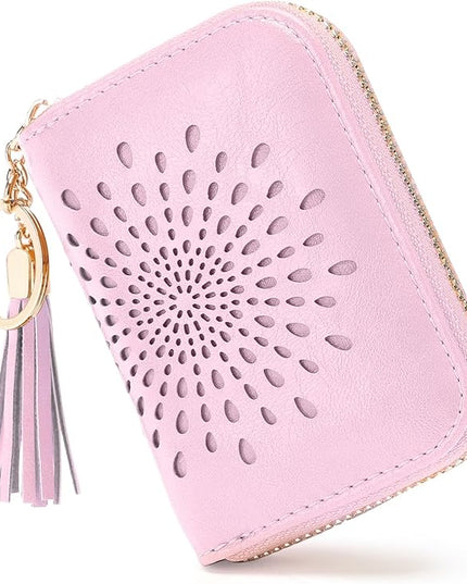APHISON RFID Credit Card Holder Zipper Card Case Keychain Small Wallet for Women 1ZIP-LIGHT-PINK