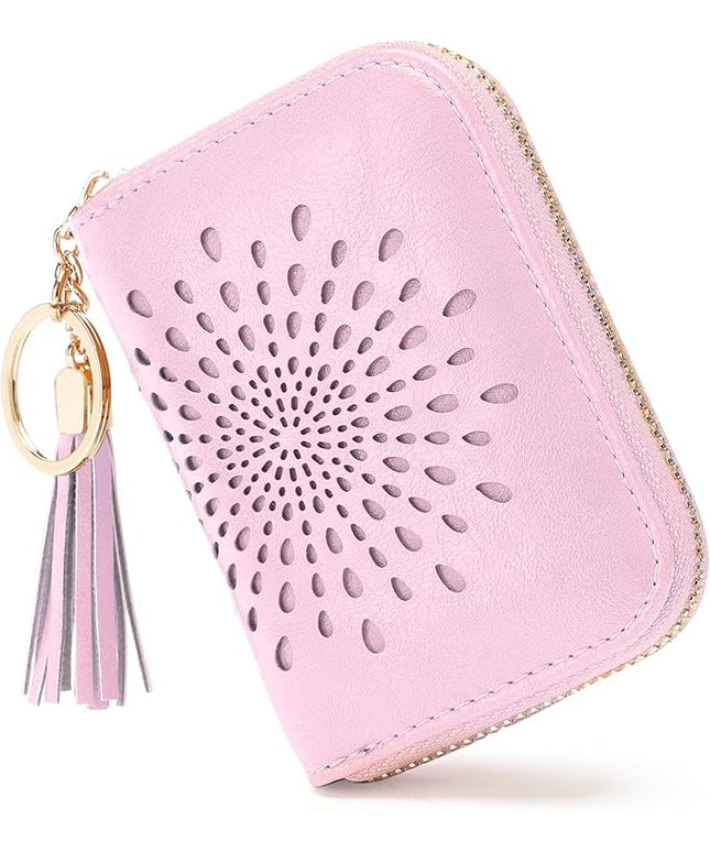 APHISON RFID Credit Card Holder Zipper Card Case Keychain Small Wallet for Women 1ZIP-LIGHT-PINK