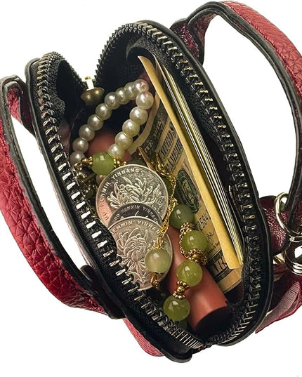 Plinvo Cute Genuine Leather Keychain Coin Purse for Women with Tassels Mini Change Pouch Brown (Red)