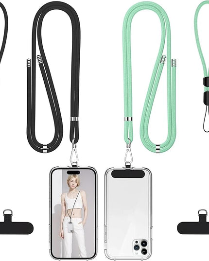 takyu Phone Lanyard, 2 Pack Adjustable Cell Phone Lanyard Crossbody Neck Strap & 2 Pack Phone Wrist Strap with Tether Tabs Compatible for iPhone Android Smartphones-Black Green