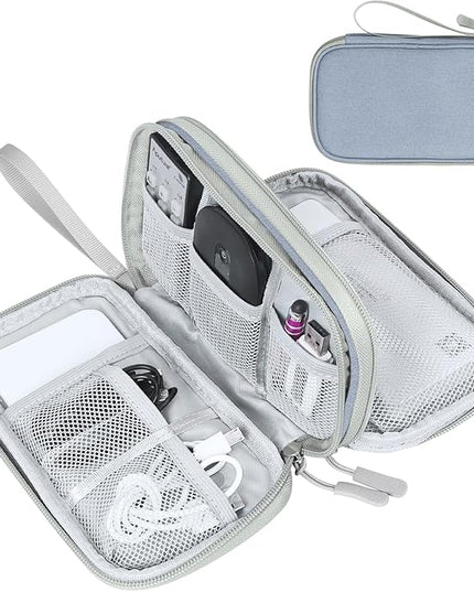 FYY Electronic Organizer, Travel Cable Organizer Bag Pouch Electronic Accessories Carry Case Portable Waterproof Double Layers Storage Bag for Cable, Charger, Phone, Earphone, Medium Size, Light Grey