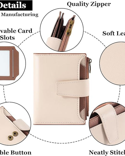 Airkit Small Wallet Women RFID Blocking Soft Leather Bifold Compact Card Holder Wallet for Women with Zipper Coin Pocket 4 ID Window
