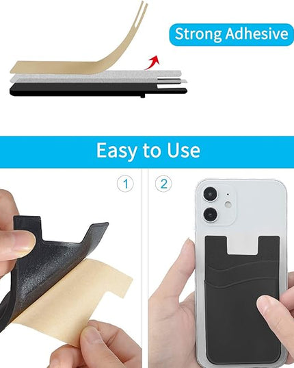 SS Card Holder for Phone Case, Phone Wallet Stick on Adhesive Silicone Cell Phone Pouch Suitable for iPhone Samsung Galaxy Any Smartphone 3 Pack