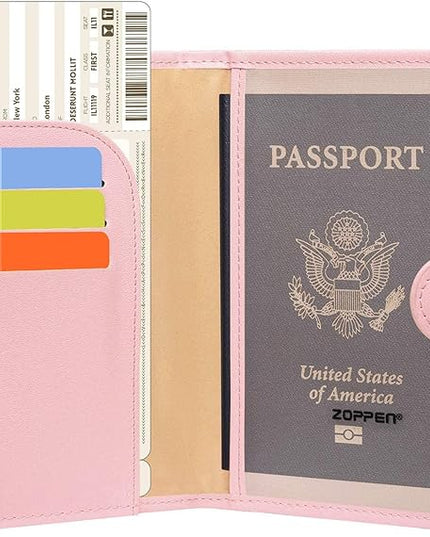 ZOPPEN Passport Holder Women, Passport Cover Travel Wallet Rfid Blocking Passport Wallet Cover Case Travel Essentials Document Organizer, Pink