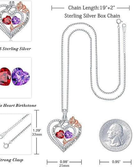Iefil Christmas Gifts for Wife Women - 925 Sterling Silver Double Birthstone Necklace, Anniversary Birthday Gifts for Women, Jewelry Gift for Wife Girlfriend Mom Her