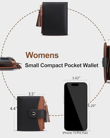 yiijay Small Wallet for Women RFID Blocking Tassle Bifold Slim Thin Leather Wallet Credit Card Holder Wallet Ladies Mini Wallet with Zipper Pocket