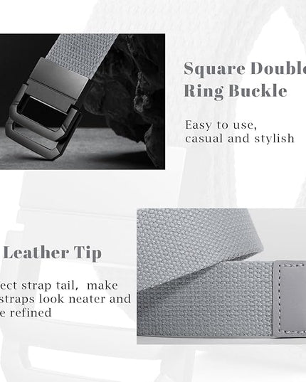 SANSTHS Canvas Belt with Double Ring Buckle, Fabric Web Belt for Women Men Double Ring for Outdoor & Casual Wear
