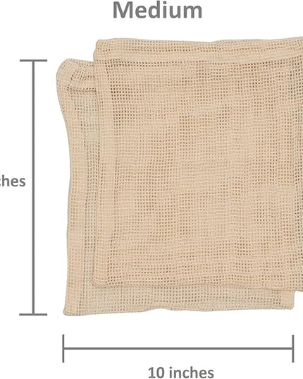 Reusable Mesh Produce Bags made from 100% Organic Cotton - 12"x10", Perfect Reusable Net Vegetable Bags - Washable Fruit, Vegetable & Produce Sacks (3 Medium)