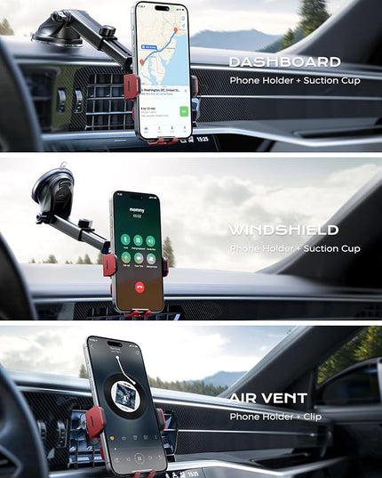 CHGeek 15W Fast Charging Auto Clamping Car Charger Phone Mount Phone Holder (Red)