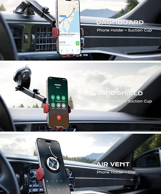 CHGeek 15W Fast Charging Auto Clamping Car Charger Phone Mount Phone Holder (Red)