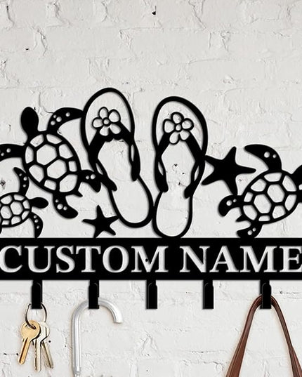 Casebrick Custom Sea Turtle Metal Wall Hooks,Key Holder-Personalized Iron Wall Decor for Keys, Coats & Home Organization (Black, Handmade,Decorative for Entryway, Beach,Bedroom,Office) (Style B)