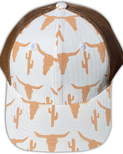 Western Trucker Charcoal Bull Cactus Baseball Cap Outdoor Punchy Mesh Snap Back with Adjustable Fit for Country Wear