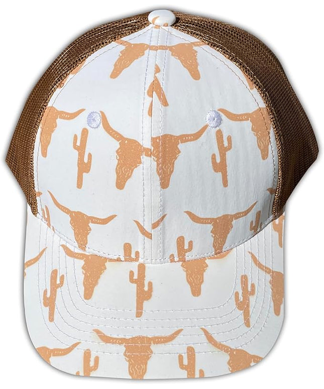 Western Trucker Charcoal Bull Cactus Baseball Cap Outdoor Punchy Mesh Snap Back with Adjustable Fit for Country Wear