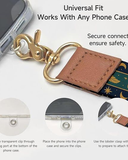 Cell Phone Lanyard with Wrist Strap, Vintage Boho Feather Neck Lanyard for Phones, Wallet, Car Keys and ID Badge – Universal Set