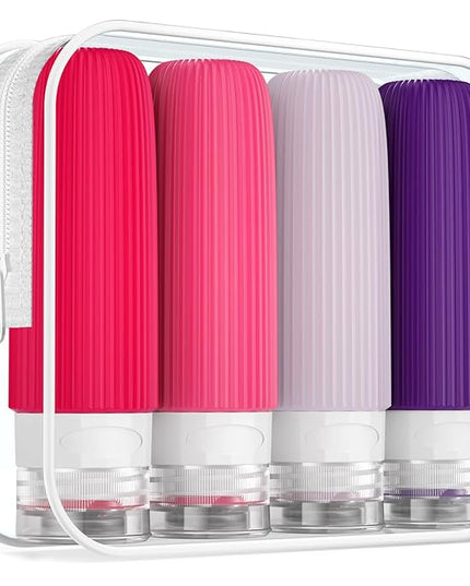 Travel Bottles for Toiletries, Tsa Approved 3oz Portable Travel Bottles, BPA Free Leak Proof Squeezable Silicone Travel Size Containers, Travel Accessories with Clear Toiletry Bag (4 Pack)