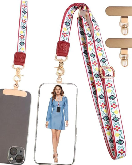 LEMEDE Phone Charm Lanyard, Gold Buckle Adjustable Crossbody and Wrist Strap with 2pcs 360-Degree Rotatable Phone Pad