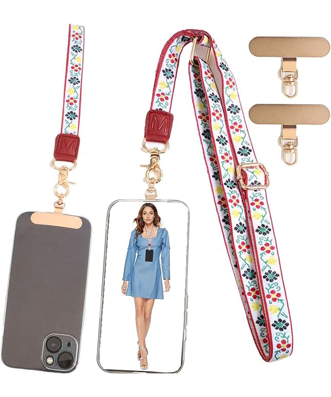 LEMEDE Phone Charm Lanyard, Gold Buckle Adjustable Crossbody and Wrist Strap with 2pcs 360-Degree Rotatable Phone Pad