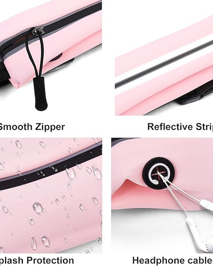 Slim Running Belt For Men and Women Waist Fanny Pack Phone Holder Pouch Bag Reflective Zipper Pocket Workout Cycling Fitness Light Pink