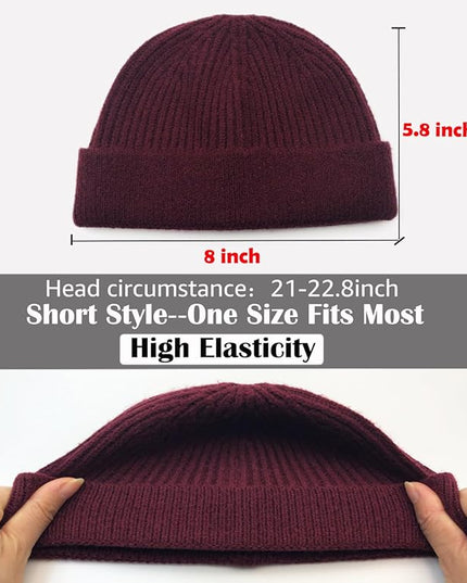 ROYBENS Thin Swag Wool Short Fisherman Beanie for Men Women, Knit Cuff Trawler Beanie Watch Hat, Soft Spring Fall Skull Cap