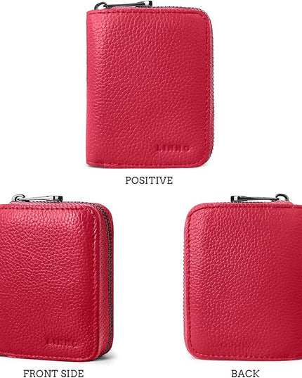 Linno RFID 20 Slots Credit Card Holder Genuine Leather Small Wallet for Women or Men with Zipper